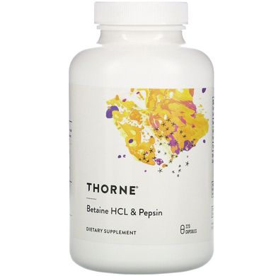 Thorne Research, Бетаїн гідрохлорид та пепсин, 500 мг, 225 капсул (THR-41502), фото