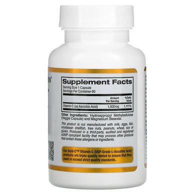 Витамин C, California Gold Nutrition, 1000 мг, 60 капсул (CGN-00931), фото