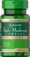Лечебные грибы комплекс (рейши, шиитаке, майтаке), Triple Mushroom Complex, Puritan's Pride, 60 капсул (PTP-02327), фото