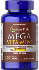 Мультивітаміни для літніх, Mega Multivitamins for Seniors Timed Release, Puritan's Pride, 100 капсул (PTP-10270), фото