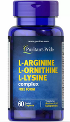 Аргинин, орнитин и лизин, L-Arginine L-Ornithine L-Lysine, Puritan's Pride, 60 капсул (PTP-13940), фото