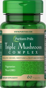 Лечебные грибы комплекс (рейши, шиитаке, майтаке), Triple Mushroom Complex, Puritan's Pride, 60 капсул (PTP-02327), фото