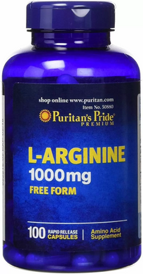 L-аргинин, L-Arginine, Puritans Pride, 1000 мг, 100 капсул (PTP-50880), фото