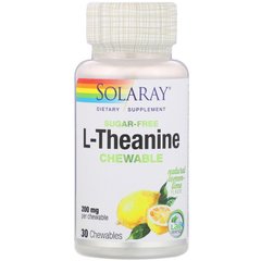 L-теанін, L-Theanine, Solaray, 200 мг, 30 жувальних таблеток (SOR-97512), фото