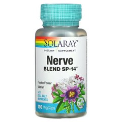 Поддержка нервной системы, смесь трав, Nerve Blend SP-14, Solaray, 100 вегетарианских капсул (SOR-02140), фото