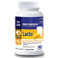 Enzymedica, Lacto, самая продвинутая формула для усвоения молочных продуктов, 90 капсул (ENZ-24121), фото