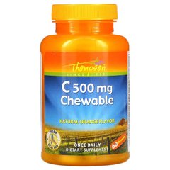Thompson, C 500 мг, жевательные таблетки с натуральным апельсиновым вкусом, 60 жевательных таблеток (THO-19585), фото