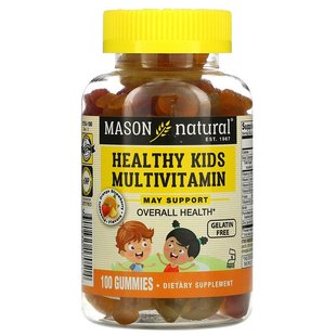 Мультивітаміни для дітей, смак ананаса, апельсина і полуниці, Kids Multivitamin, Mason Natural, 100 жувальних цукерок (MAV-17051), фото