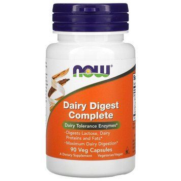 Now Foods, Dairy Digest Complete, комплекс для засвоєння та розщеплення молочних продуктів, 90 вегетаріанських капсул (NOW-02956), фото