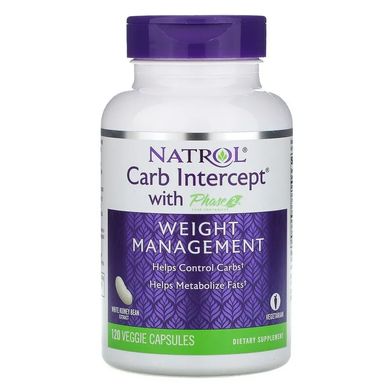Natrol, Carb Intercept с Phase 2 Carb Controller, добавка для снижения веса, 500 мг, 120 растительных капсул (NTL-04291), фото
