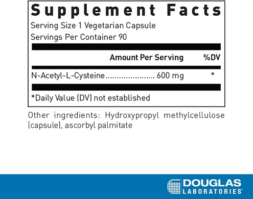 Douglas Laboratories, N-Acetyl-L-Cysteine, N-ацетил-L-цистеин, 600 мг, 90 капсул (DOU-98021), фото