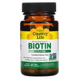 Country Life CLF-06505 Country Life, Высокоэффективный биотин, 5 мг (5000 мкг), 60 вегетарианских капсул (CLF-06505)