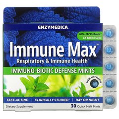 Enzymedica, Immune Max, Мятные леденцы для иммунобиотической защиты, свежая мята, 30 мятных конфет быстрого приготовления (ENZ-10113), фото