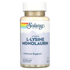 Solaray, L-лізин та монолаурин, у співвідношенні 1:1, 60 вегетаріанських капсул (SOR-35281), фото