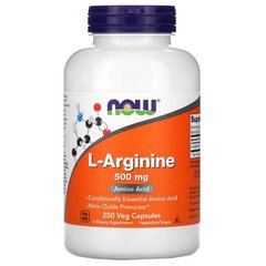 Now Foods, L-аргінін, 500 мг, 250 вегетаріанських капсул (NOW-00031), фото