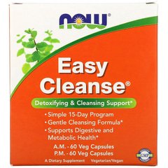 Now Foods, Easy Cleanse, 2 флакони по 60 рослинних капсул у кожному (NOW-02454), фото