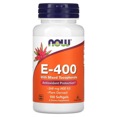 Now Foods, витамин E-400 со смешанными токоферолами, 268 мг (400 МЕ), 100 капсул (NOW-00892), фото