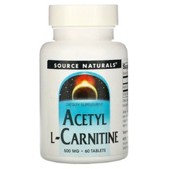 Source Naturals, ацетил-L-карнитин, 500 мг, 60 таблеток (SNS-00499), фото