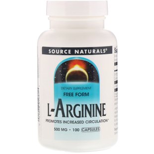 Аргінін, L-Arginine, Source Naturals, вільна форма, 500 мг, 100 капсул (SNS-01687), фото