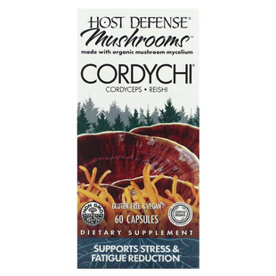 Host Defense, Mushrooms™, Cordychi, Кордичі, сприяють зниженню стресу та втоми, 60 вегетаріанських капсул (FPI-03742), фото