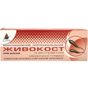 Крем-бальзам Еліксир Живокіст з екстрактом медичної п'явки венотонізуючий протизапальний - 75 мл, фото