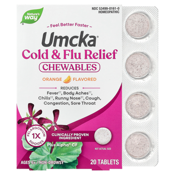 Комплекс від застуди та грипу Nature's Way Umcka Cold & Flu Relief Chewables | апельсин - 20 жувальних таблеток, фото