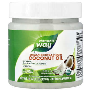 Органічна кокосова олія холодного віджиму Nature's Way Organic Extra Virgin Coconut Oil - 454 г, фото
