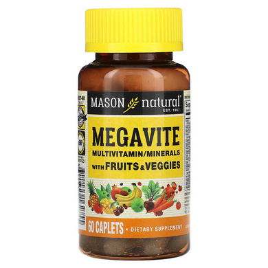 Мультивитамины с фруктами и овощами, Megavite With Fruits&Veggies Multivitamin&Minerals, Mason Natural, 60 капсул (MAV-16275), фото
