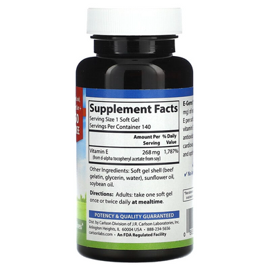 Витамин Е, Vitamin E, Carlson Labs, 400 МЕ, 2 банки, 90 + 44 капсулы (CAR-00349), фото