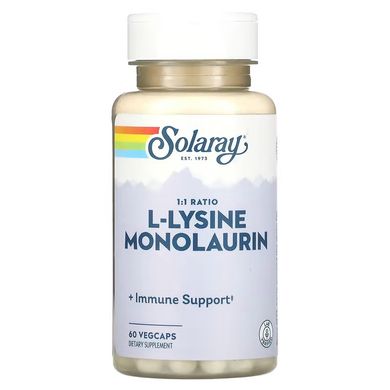 Solaray, L-лизин и монолаурин, в соотношении 1:1, 60 вегетарианских капсул (SOR-35281), фото