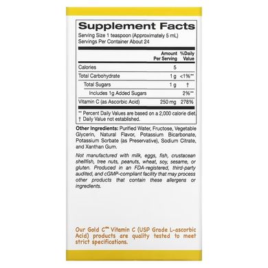 California Gold Nutrition, вітамін C у рідкій формі для дітей, класу USP, зі смаком терпкого апельсина, 118 мл (CGN-01099), фото