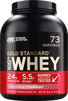 (EU) Optimum Nutrition, Сироватковий протеїн, 100% Whey Gold Standard, Соковита полуниця, 2280 г (OPN-98854), фото
