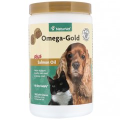 NaturVet, Omega-Gold с жиром лосося, добавка для собак и котов, 180 мягких жевательных таблеток (VET-03818), фото