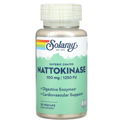 Solaray, Наттокіназа, 100 мг, 1250 FU, 30 рослинних капсул (SOR-10934), фото