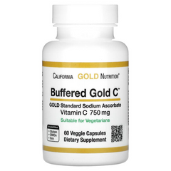 California Gold Nutrition, Gold C, GOLD Standard, буферизований вітамін C, аскорбат натрію, 750 мг, 60 рослинних капсул (CGN-01236), фото