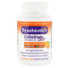 Symbiotics, Colostrum Plus, молозиво, со вкусом апельсинового крема, 120 жевательных таблеток (SYM-01015), фото