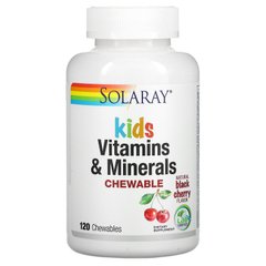 Мультивитамины для детей, Children's Vitamins and Minerals, Solaray, вкус вишни, 120 таблеток (SOR-04797), фото