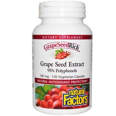 Экстракт виноградных косточек (Grape Seed), Natural Factors, 100 мг, 120 капсул (NFS-04540), фото