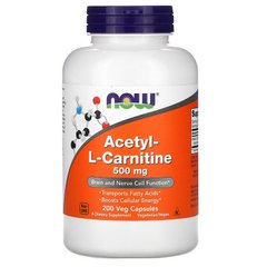 Now Foods, ацетил-L-карнітин, 500 мг, 200 вегетаріанських капсул (NOW-00084), фото