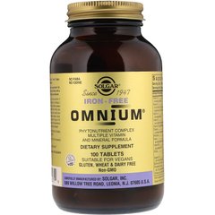 Solgar, Omnium, комплекс витаминов и минералов, без железа, 100 таблеток (SOL-02071), фото