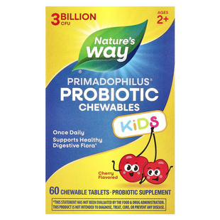 Nature's Way, Primadophilus®, дитячі жувальні пробіотики, для дітей від 2 років, вишня, 3 млрд КУО, 60 жувальних таблеток (NWY-11035), фото