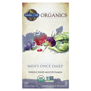 Garden of Life, Organics, мультивітаміни із цілісних продуктів для чоловіків, 30 веганських пігулок (GOL-11766), фото