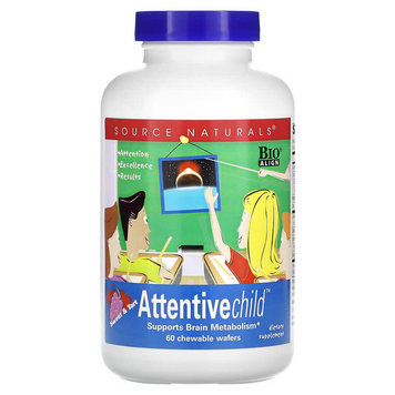 Source Naturals, Attentive Child&trade;, солодкий смак, 60 жувальних вафель (SNS-01214), фото