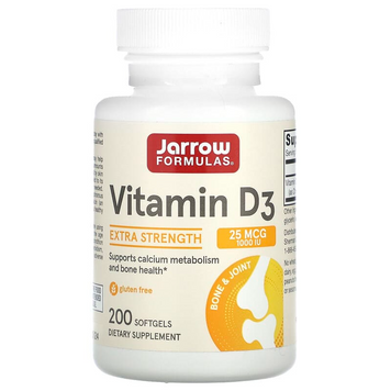 Jarrow Formulas, вітамін D3, холекальциферол, 25 мкг (1000 МО), 200 м'яких гелевих капсул (JRW-30004), фото
