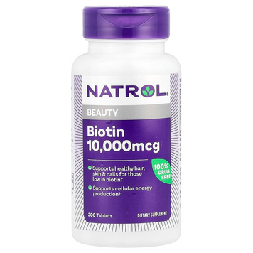 Natrol, биотин, максимальная сила действия, 10000 мкг, 200 таблеток (NTL-07608), фото