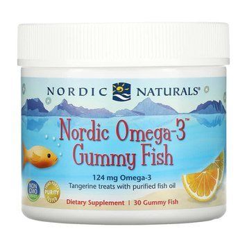 Nordic Naturals, Nordic Omega-3 Gummy Fish, «мандаринові ласощі», 124 мг, 30 жувальних таблеток у формі рибок (NOR-30140), фото