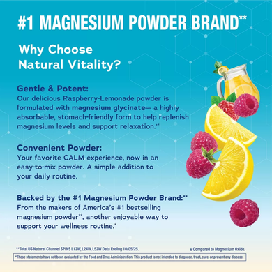 Магній гліцинат Natural Vitality CALM Magnesium Glycinate | малиновий лимонад - 142 г, фото