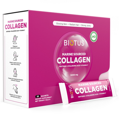 Biotus, Marine Sourced Collagen Peptid, Морський колаген з гіалуроновою кислотою та вітаміном С, 30 стіків по 5,15 г (BIO-531811), фото