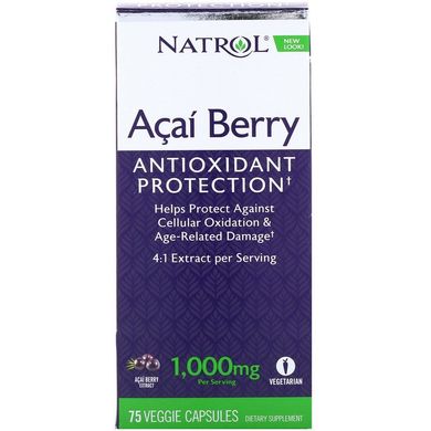 Асаї (супер), AcaiBerry, Natrol, 1000 мг, 75 капсул (NTL-05576), фото