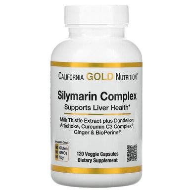 California Gold Nutrition, силімариновий комплекс для здоров'я печінки: розторопша, куркумін, артишок, кульбаба, імбир, чорний перець, 300 мг, 120 вегетаріанських капсул (CGN-00956), фото